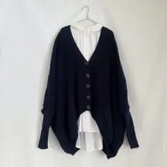 ジャーナルスタンダード 綿麻Vネック変形カーディガン ゆったり ネイビー