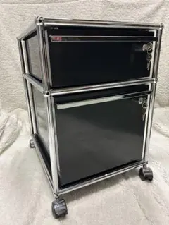 取付無料！USMハラー 2段ブラックキャビネット 小さめデスクワゴン