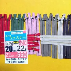 玉付き20cmファスナー22本セット