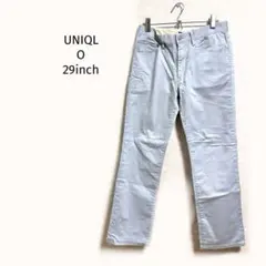 ユニクロ スタイルアップパンツ ライトブルー 29インチ 左膝シミあり 美脚