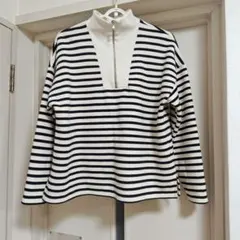 ZARA　ハーフジップ　ボーダー　スウェット　裏起毛