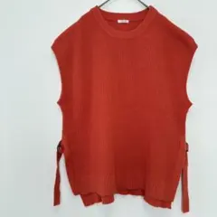 【美品】ESSEME エシーム サイドベルト 畦編み ニットベスト レッド L