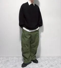 ジーユー スーパー ワイド カーゴパンツ ユニセックス カーキ ゆったり M