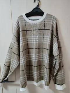 Pastime of Brooklyn ベージュ系チェック ニット L