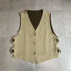 90s Vintage デザインベスト リバーシブル Vネック サイドストラップ