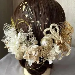 水引金箔付♡ドライフラワー髪飾り♡成人式　結婚式　前撮り　袴　和装　振袖　卒業式