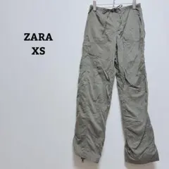 ザラ　ワイドイージーパンツ　裾ジップ　ストレート　薄手　ウエストゴム　XS