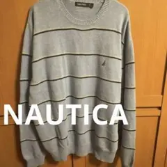 古着 NAUTICA ライトブルー ストライプ ニットセーター
