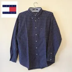 トミーヒルフィガー チェックシャツ【L】赤 青 紫 カジュアル ワンポイントロゴ