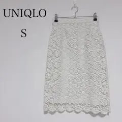 ユニクロ 膝丈タイトスカート 花柄総レース 裏地付 上品 フェミニン【S】