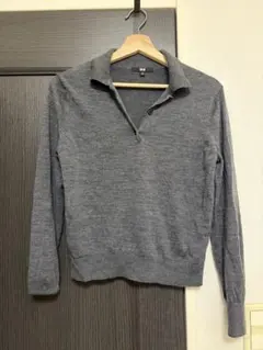 ユニクロ メリノポロセーター グレー トップス カーディガン ポロシャツ