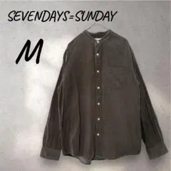 セブンデイズサンデイ コーデュロイ 長袖シャツ スタンドカラー 綿 カーキ M