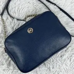 美品 マイケルコース レザー ショルダーバッグ チェーン ロゴ金具 ネイビー