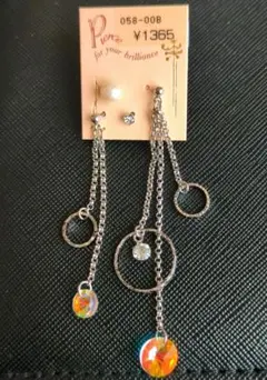 058-00B チェーンリングクリスタルピアス