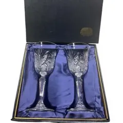 ボヘミアクリスタル ワイングラスペア 24%Pb ファインカット チェコ製 箱付