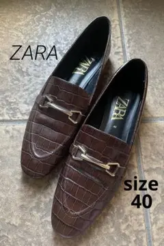 ZARA クロコ型押し ローファー ブラウン 40サイズ　ザラのサムネイル