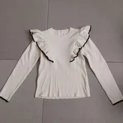 【GRL 】肩フリル長袖ニットトップス　アイボリー×BLACK