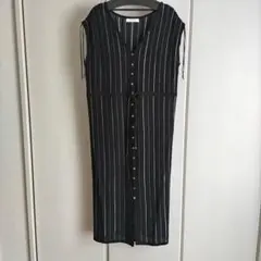 LADYMADE ブラック×シルバーストライプ ロングニットジレ