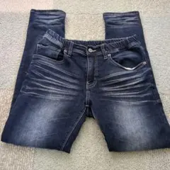 ダークブルーデニムスリムフィットパンツ ゴムウエスト