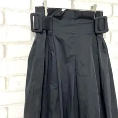 ZARA ロングスカート　黒　フレア　ベルト　ウエストゴム　コットン100% M