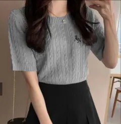 グレイル　ロゴ刺繍ケーブル編みニットトップス[an1487]