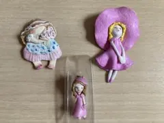 ハンドメイド　ブローチ　粘土細工　人形　3点セット