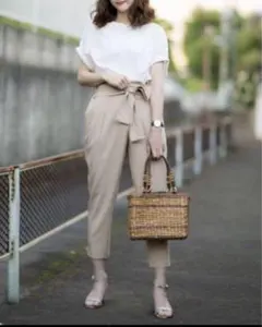 GU★ウエストリボンテーパードパンツＺ☆BEIGE★S☆ベージュ★ズボン
