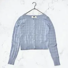 美品 Supreme.La.La. 格子柄編みショートカーディガン 水色