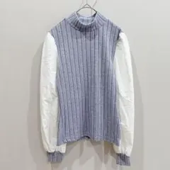 SHEIN 【S】異素材ドッキングニット グレー 白 パフスリーブ 上品 清楚