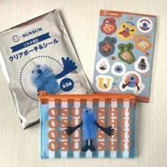 スンスン　スシローコラボ　ポーチ＆シール　ブルー