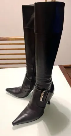 未使用級 プラスダイアナ ビジュー ストレッチニーハイブーツ 撥