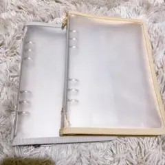 ダイソー A5 6リングファイル グレー ベージュ シール帳 バインダー セット