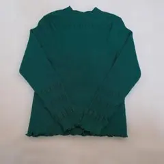 グリーン リブ編み 長袖トップス