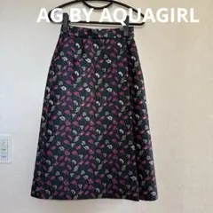 ▽AG BY AQUAGIRL　ジャガードスカート　S　緑　花柄　シルバー