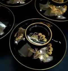 黒漆塗 桜 沈金 金蒔絵 吸物椀 汁椀 茶道具 懐石 菓子椀 4客