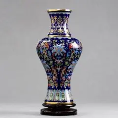 신품 미사용 中国景徳鎮 景泰藍 花瓶 金糸琺瑯彩 飾り壺 台座付