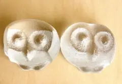 【永井鐵太郎 フクロウのペア置物 ペーパーウエイト文鎮2個セット 半透明】