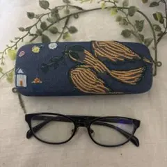 ハンドメイド★ミナペルホネンfollowing day 刺繍メガネケースデニム