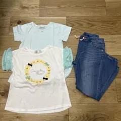 【3点セット】サイズ110 H&M デニム　ジョガーパンツ　花柄Tシャツ
