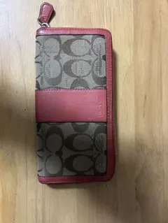 Coach ロゴ入り 長財布 ベージュ/ピンク