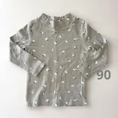 【かわいい！】リブハイネック　長袖　ロンT 花柄　90サイズ　美品