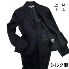 ナチュラルビューティー パンツスーツ 黒 M〜L シルク混 セットアップ