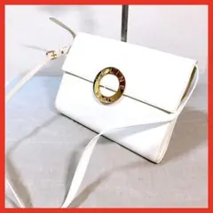 31 セリーヌ　ショルダーバッグ 白　サークルロゴ　ゴールド金具　レザー