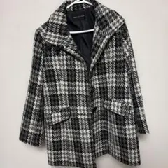 【美品】twenty one stage格子柄 ハーフコート モノトーンチェック