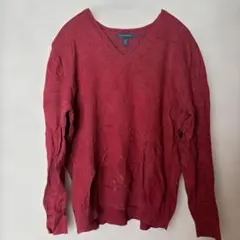 Lands' End 赤 Vネック ケーブルニットセーター L/P 14-16