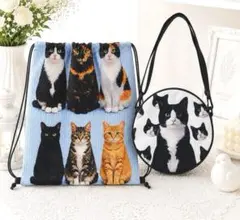 2点セット☆ハチワレ猫ショルダー&猫ナップザック 新品　丈夫で高機能　最後の1点のサムネイル