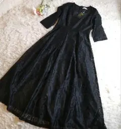 新品タグ付き　オケージョンドレス　ブラック　L　七分袖　総レース　パーティドレス