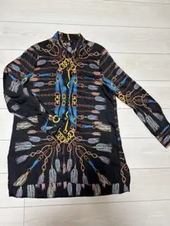 ZARA BASIC チェーンプリント 長袖シャツ S ブラック