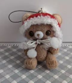 羊毛フェルト サンタ帽クマストラップ