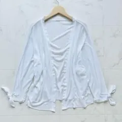 Rose Tiara カーディガン 長袖 白 42 XL 大きなサイズ 羽織のサムネイル